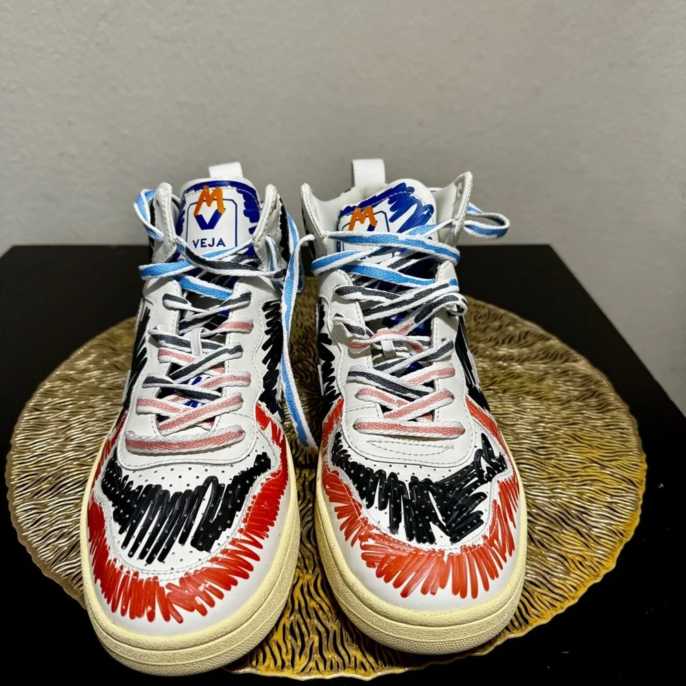 Men’s Marni x Veja High-Top Multicolored Scribble Sneakers - Like New - Picture 3 of 6